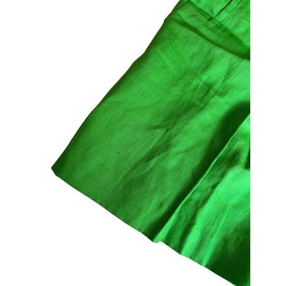 Point of View Collection Women's High Rise Preppy Shorts Linen Pleated Green 4 - Picture 9 of 9